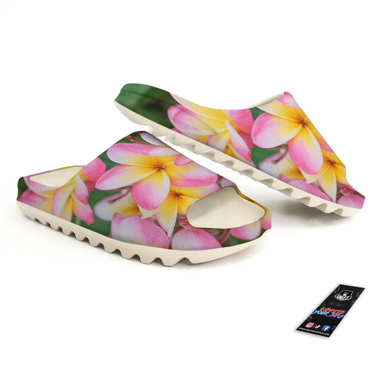 Plumeria Flower Yellow And Pink Print Sandals-grizzshop