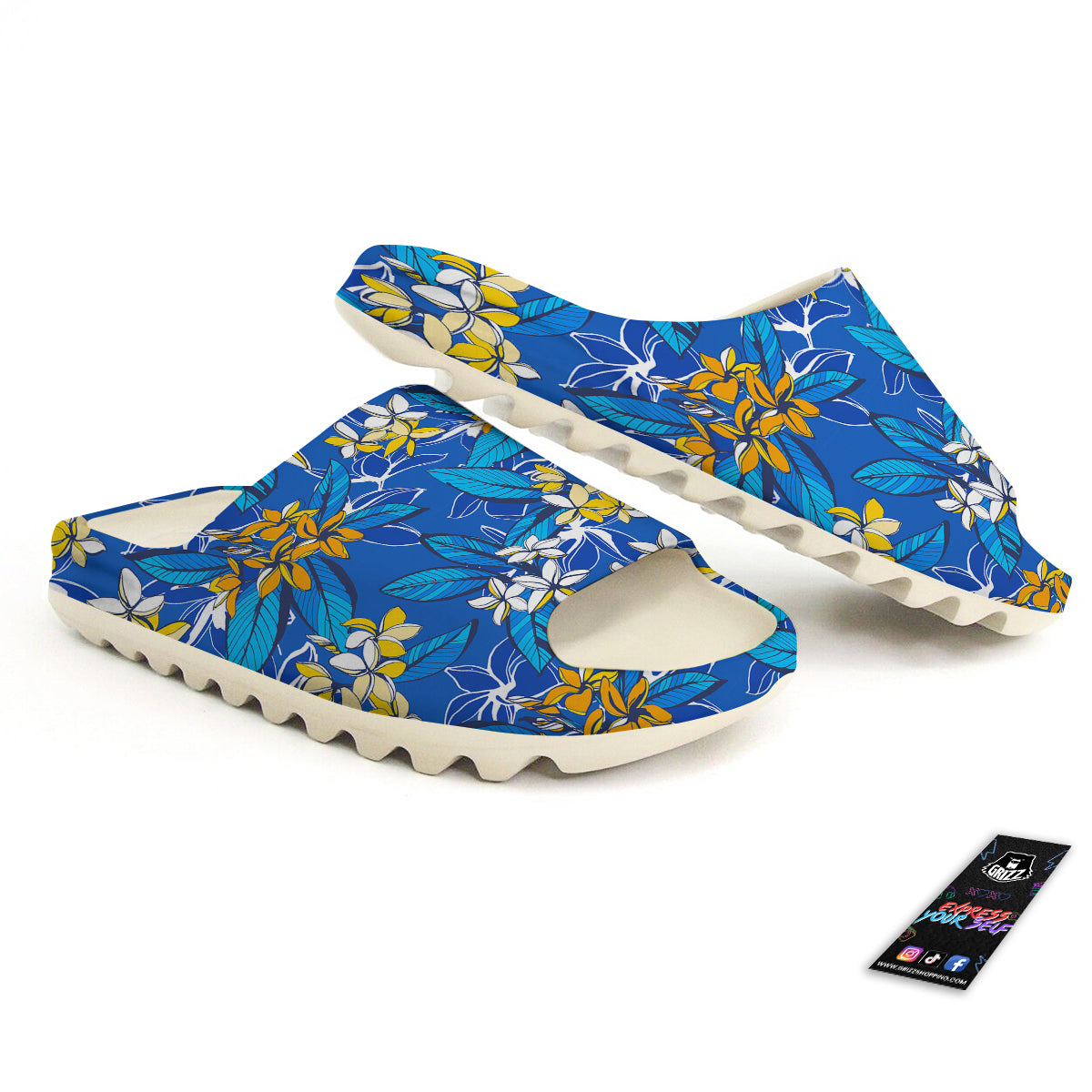 Plumeria Flower Yellow And White Blue Print Pattern Sandals-grizzshop