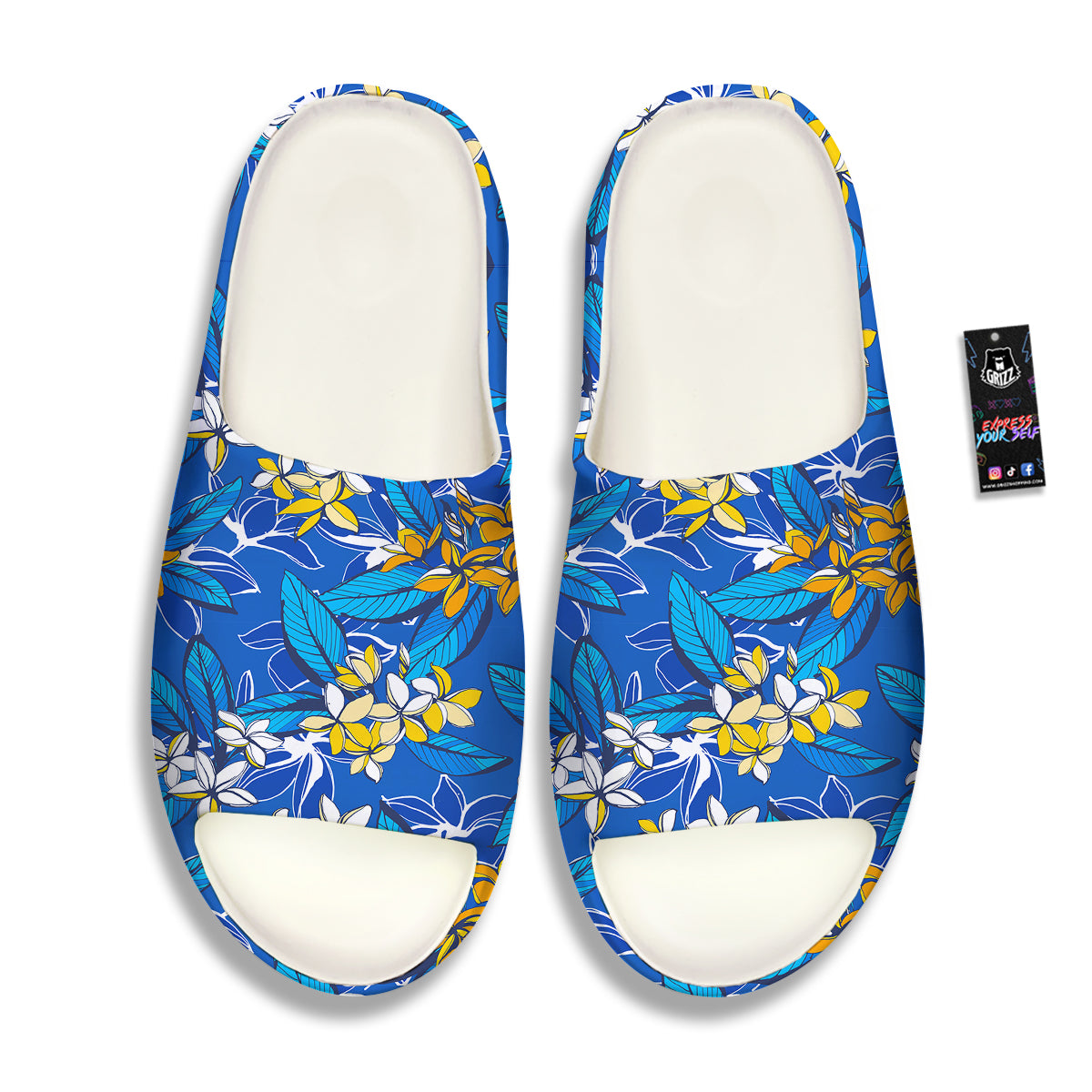 Plumeria Flower Yellow And White Blue Print Pattern Sandals-grizzshop