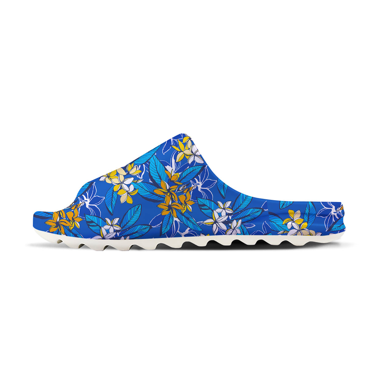 Plumeria Flower Yellow And White Blue Print Pattern Sandals-grizzshop