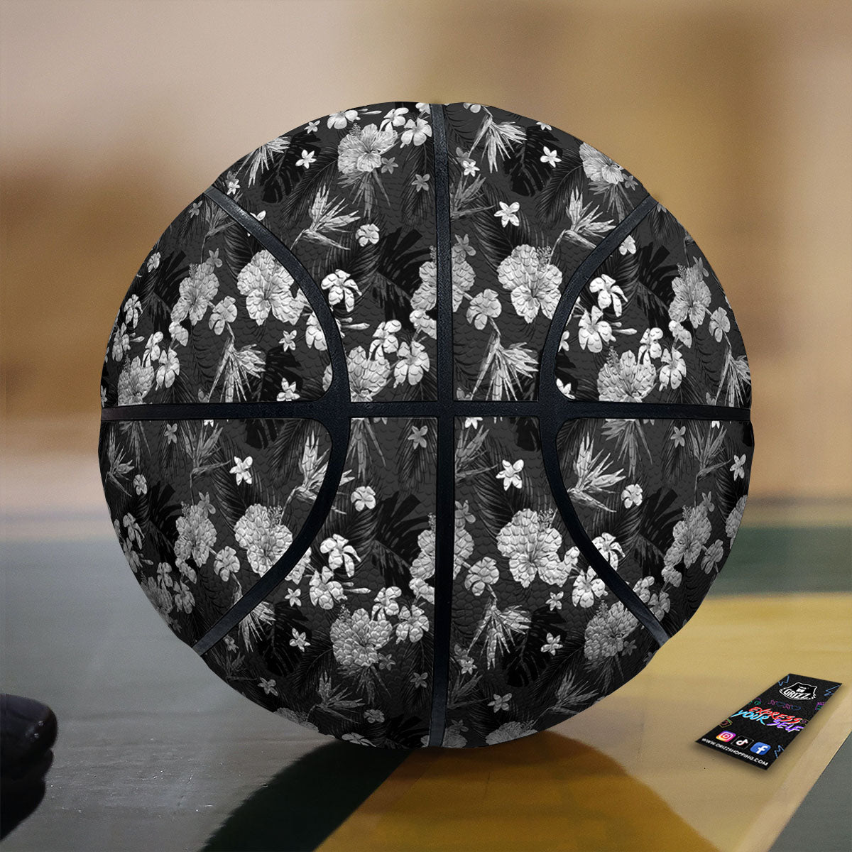 Plumeria Monochrome Print Pattern Basketball