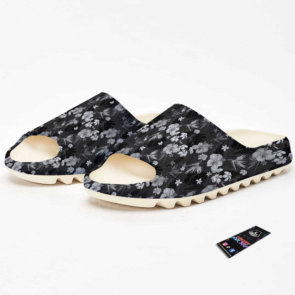 Plumeria Monochrome Print Pattern Sandals-grizzshop