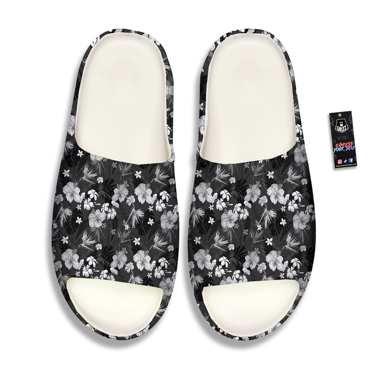 Plumeria Monochrome Print Pattern Sandals-grizzshop