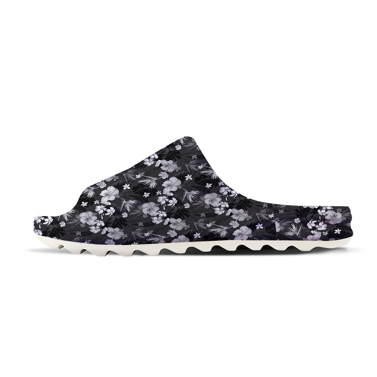 Plumeria Monochrome Print Pattern Sandals-grizzshop