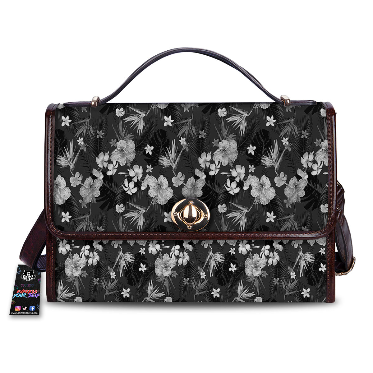 Plumeria Monochrome Print Pattern Women's Satchel Bag