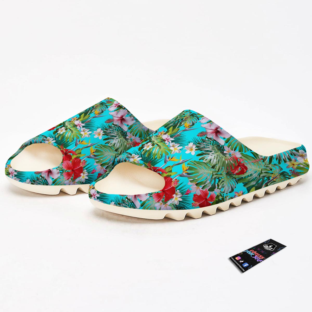 Plumeria Red Hibiscus Print Pattern Sandals-grizzshop