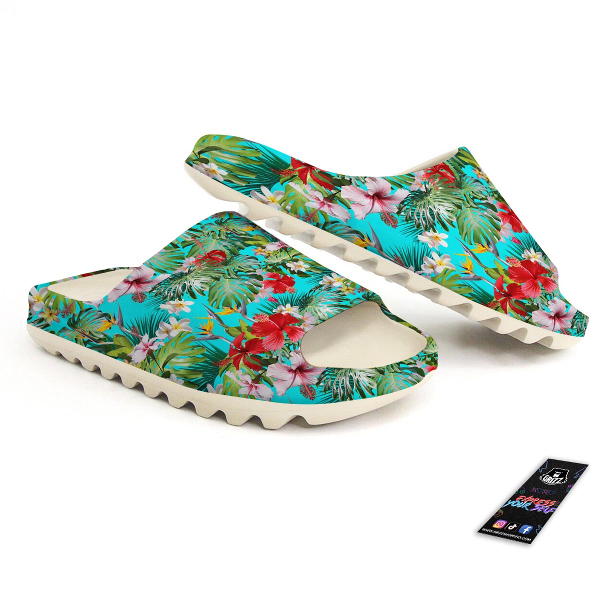 Plumeria Red Hibiscus Print Pattern Sandals-grizzshop