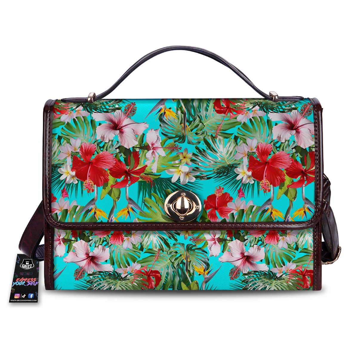 Plumeria Red Hibiscus Print Pattern Women's Satchel Bag