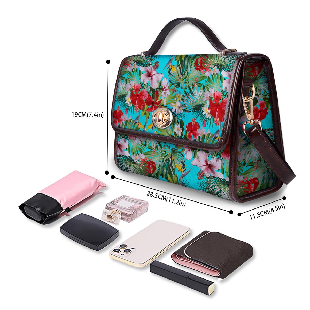Plumeria Red Hibiscus Print Pattern Women's Satchel Bag