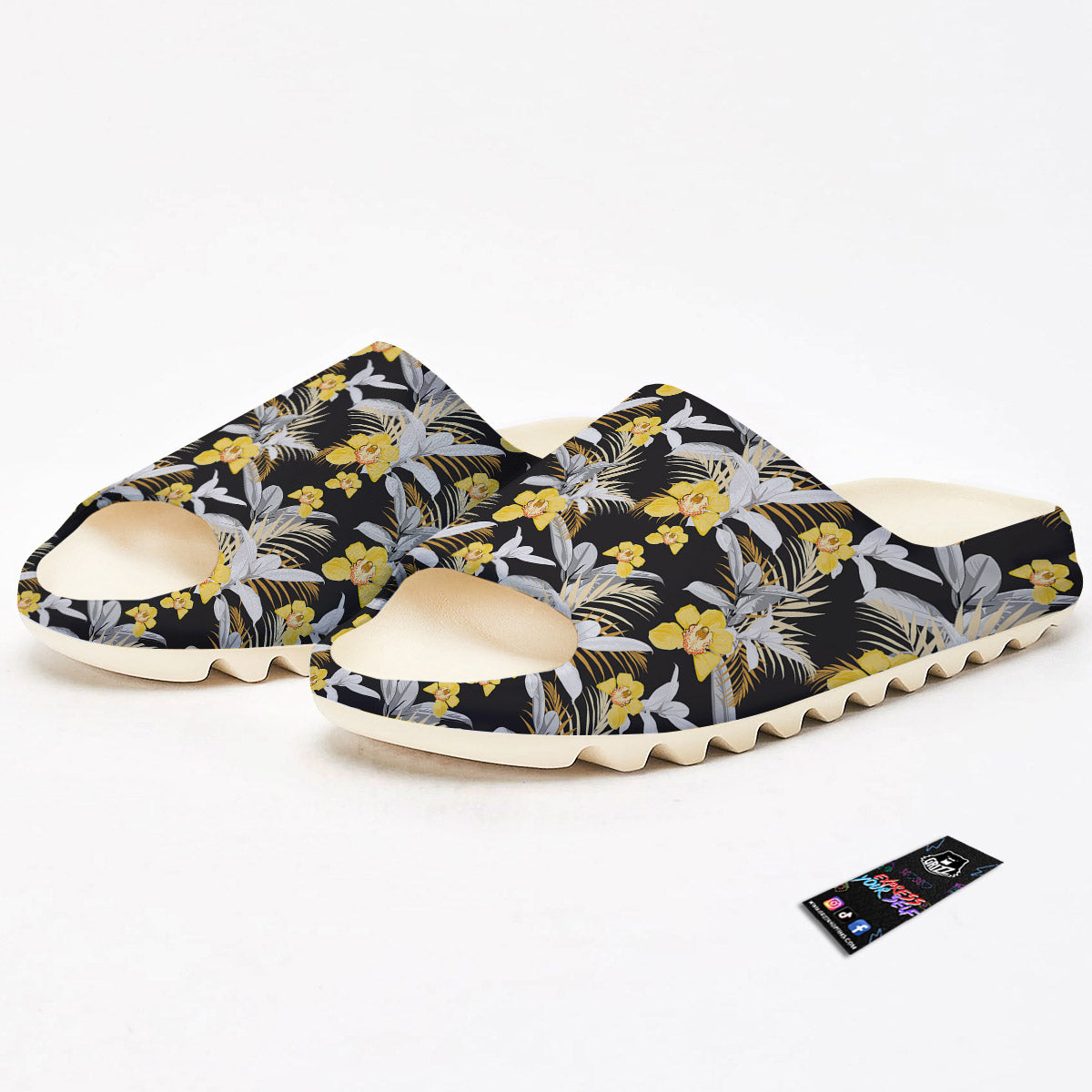 Plumeria Yellow And Black Print Pattern Sandals-grizzshop