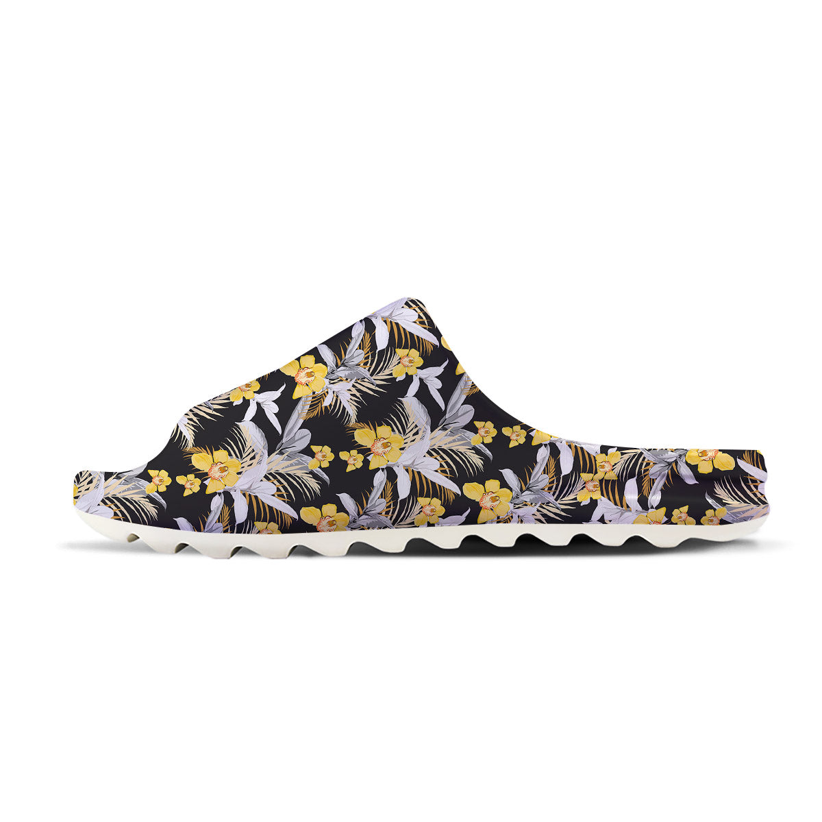 Plumeria Yellow And Black Print Pattern Sandals-grizzshop