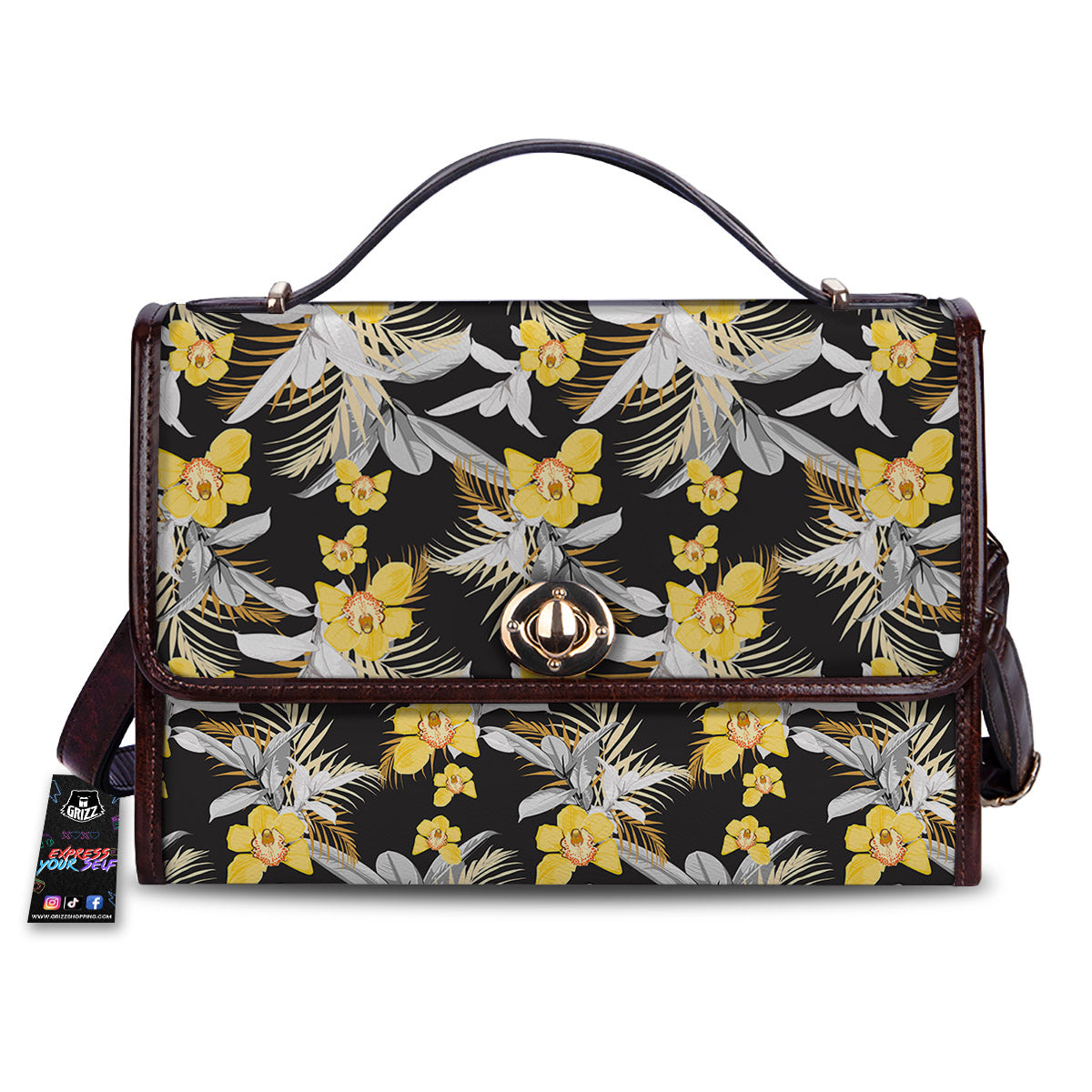 Plumeria Yellow And Black Print Pattern Women's Satchel Bag