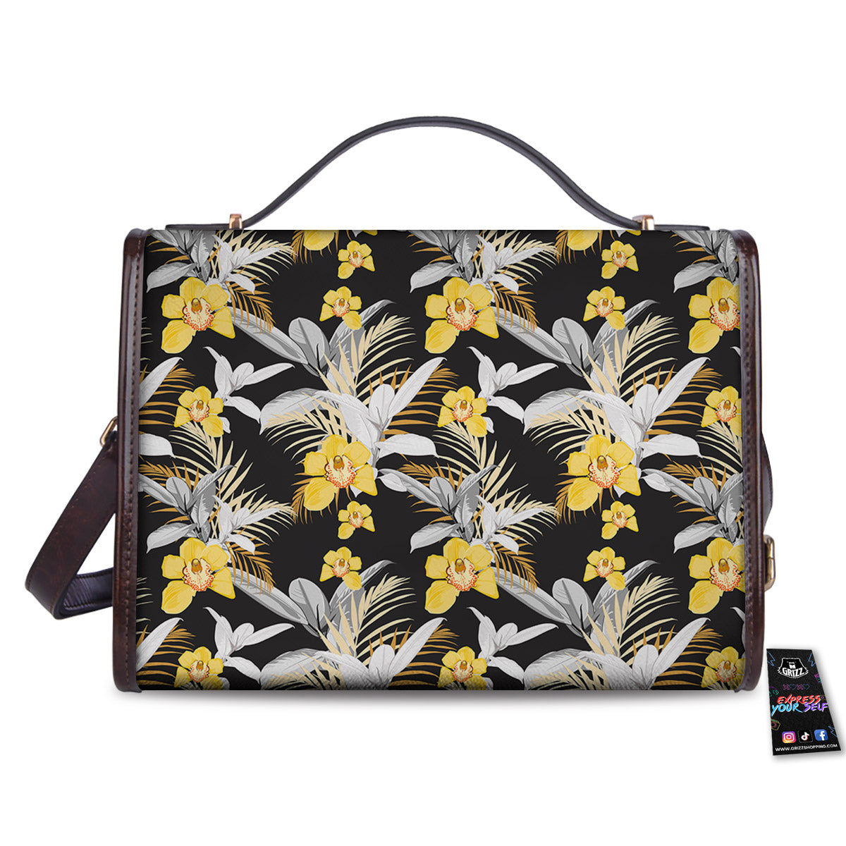 Plumeria Yellow And Black Print Pattern Women's Satchel Bag