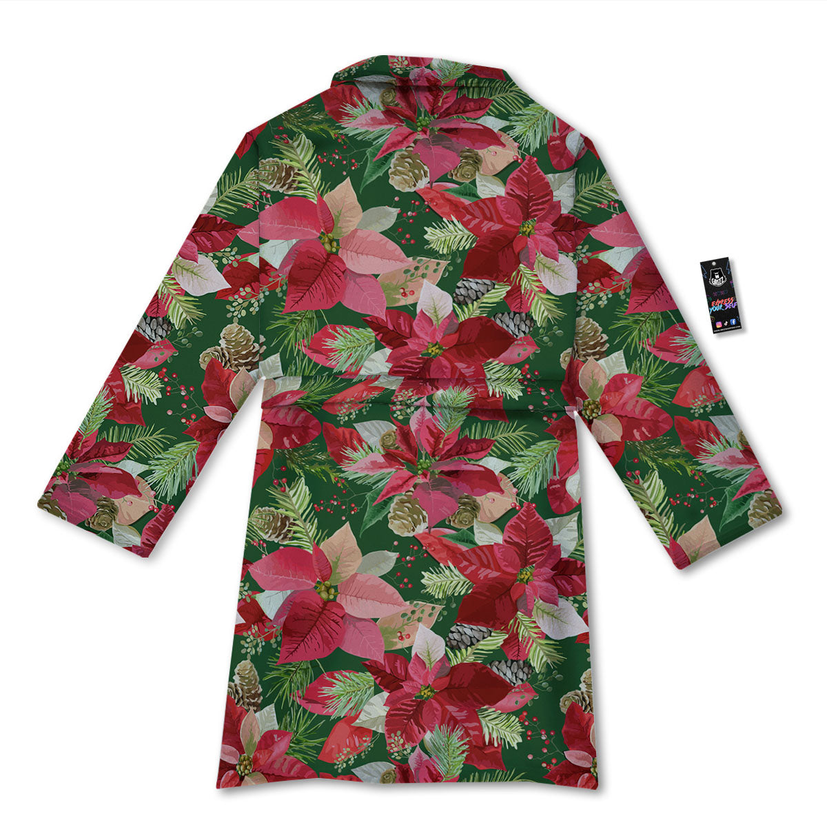 Poinsettia Christmas Vintage Print Pattern Bathrobe-grizzshop