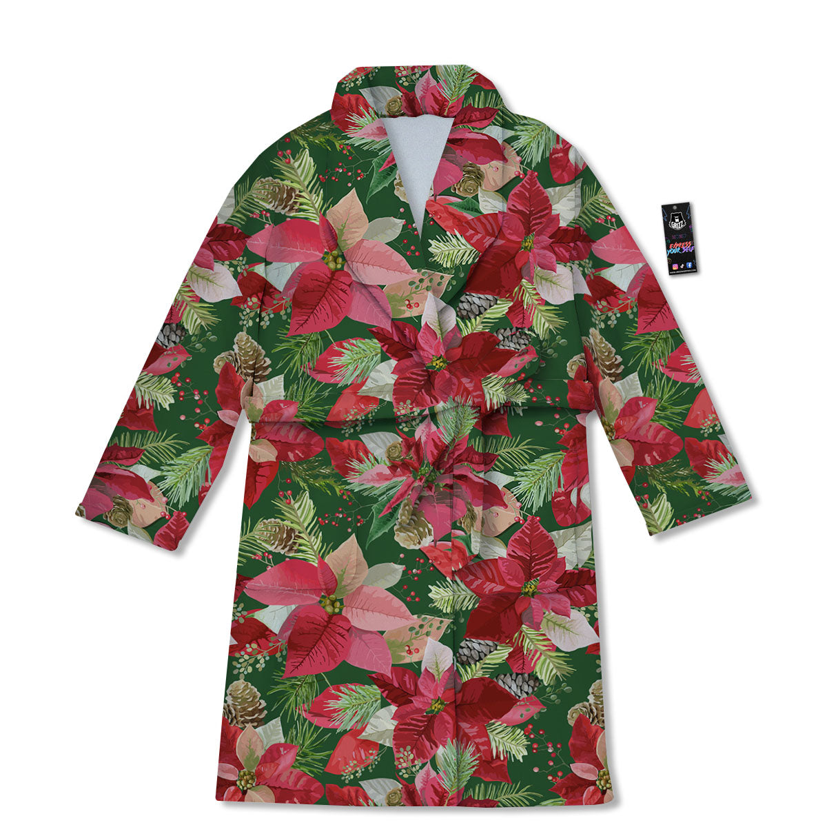 Poinsettia Christmas Vintage Print Pattern Bathrobe-grizzshop