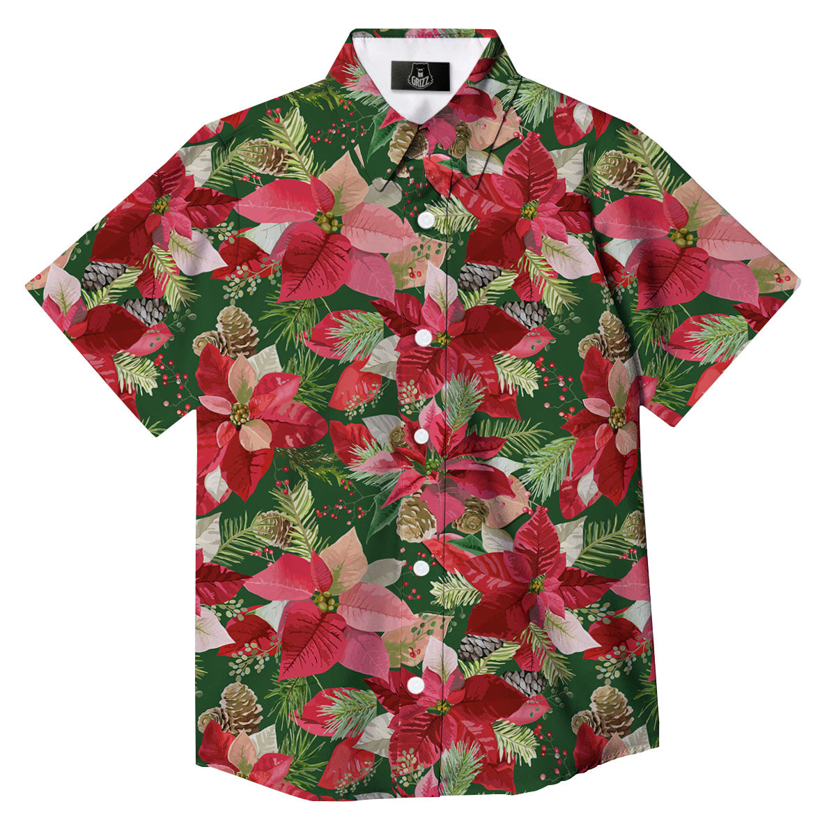 Poinsettia Christmas Vintage Print Pattern Button Up Shirt-grizzshop