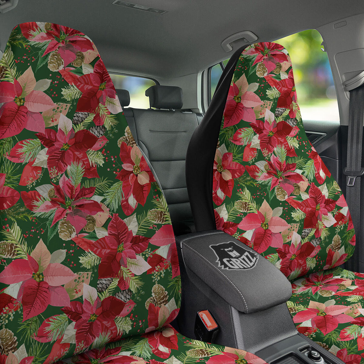 Poinsettia Christmas Vintage Print Pattern Car Seat Covers-grizzshop