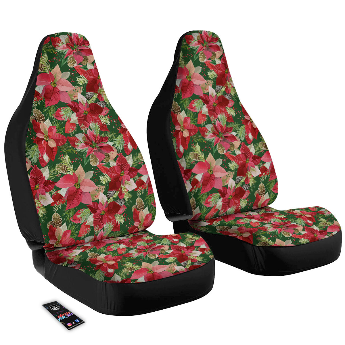 Poinsettia Christmas Vintage Print Pattern Car Seat Covers-grizzshop