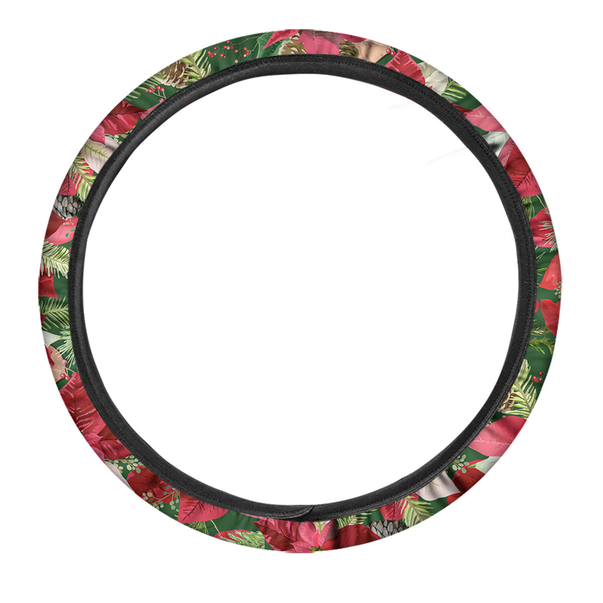 Poinsettia Christmas Vintage Print Pattern Car Steering Wheel Cover-grizzshop