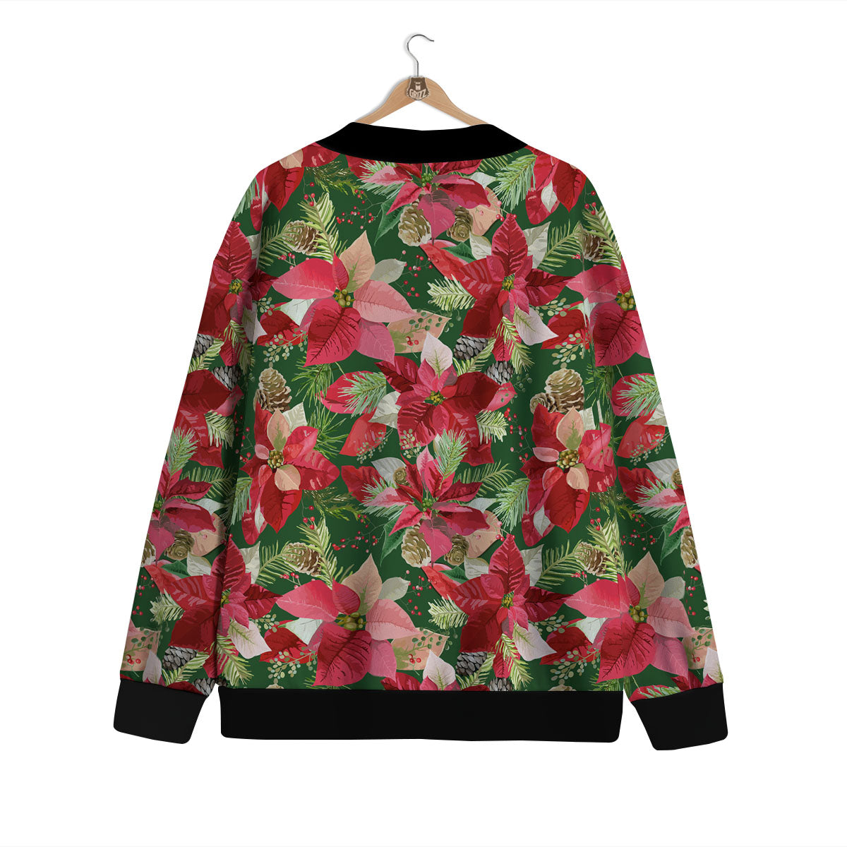 Poinsettia Christmas Vintage Print Pattern Cardigan-grizzshop