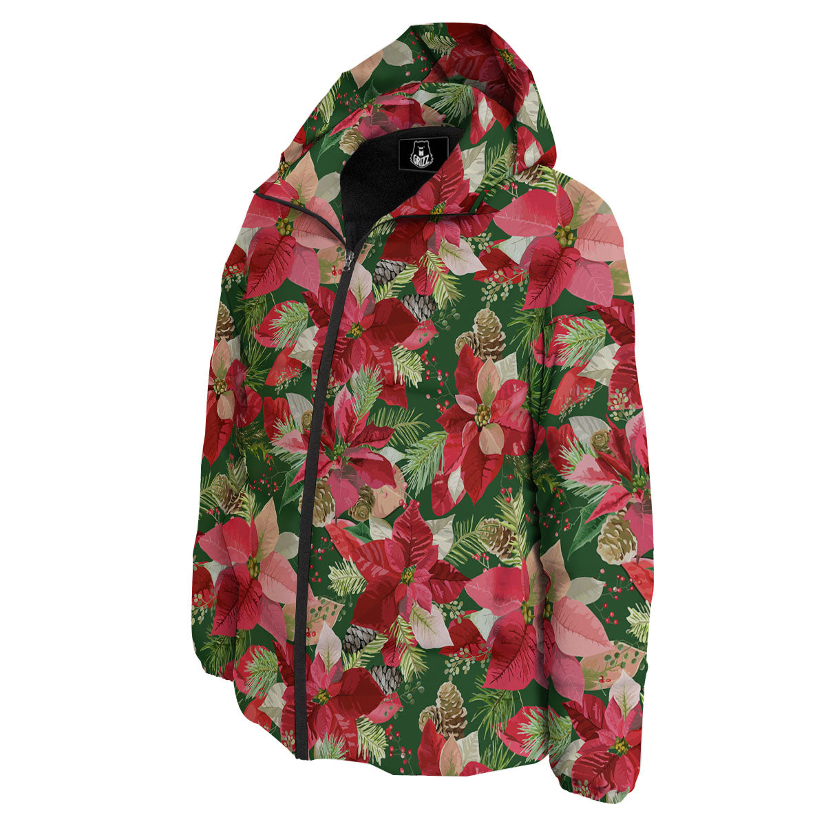 Poinsettia Christmas Vintage Print Pattern Down Jacket-grizzshop