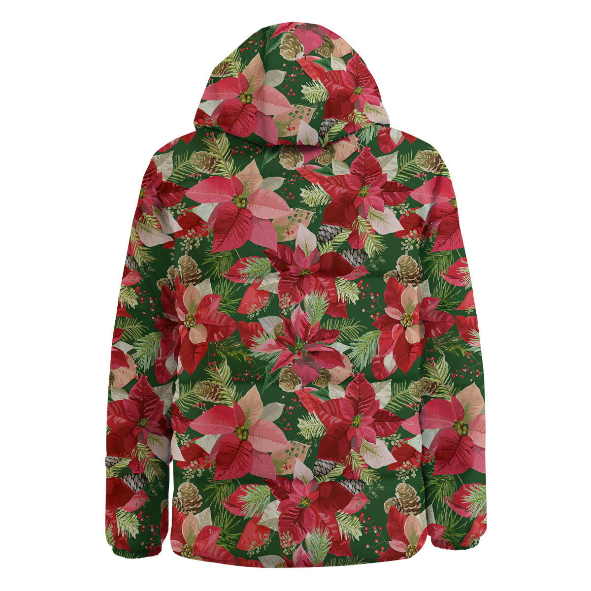 Poinsettia Christmas Vintage Print Pattern Down Jacket-grizzshop