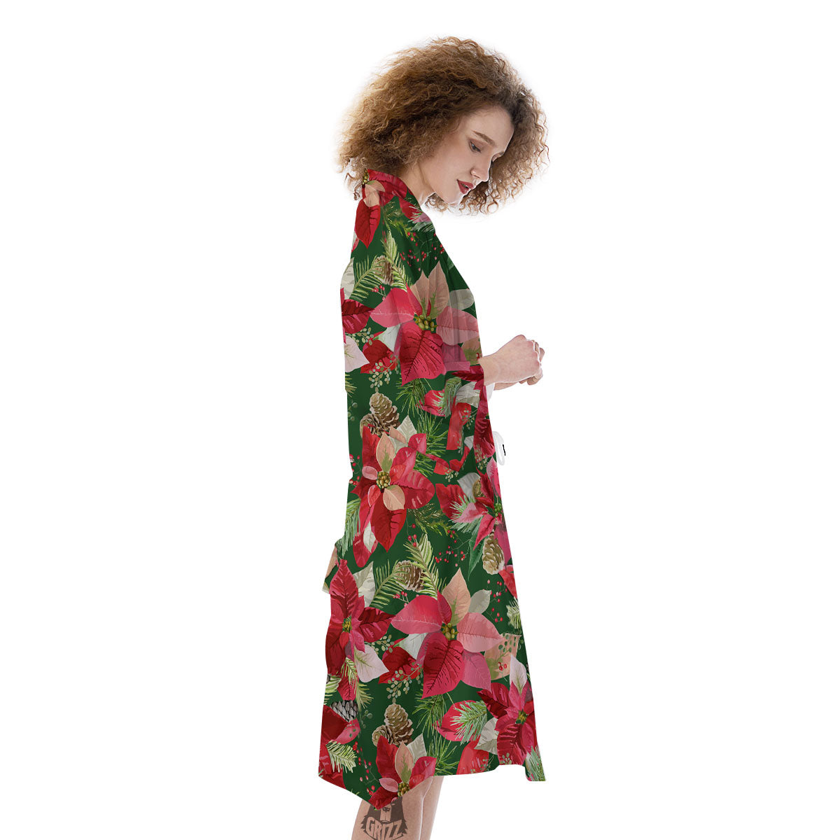 Poinsettia Christmas Vintage Print Pattern Kimono-grizzshop