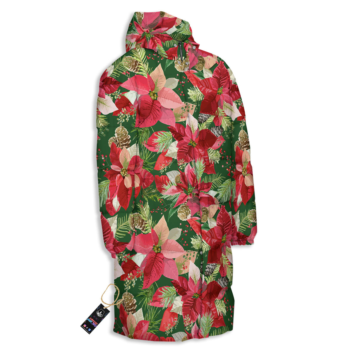 Poinsettia Christmas Vintage Print Pattern Long Down Jacket-grizzshop