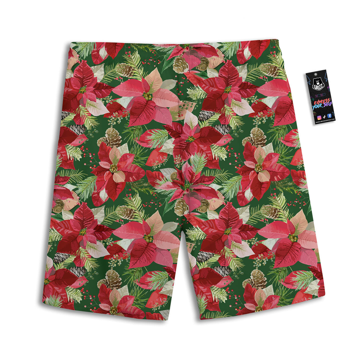 Poinsettia Christmas Vintage Print Pattern Men's Athletic Shorts