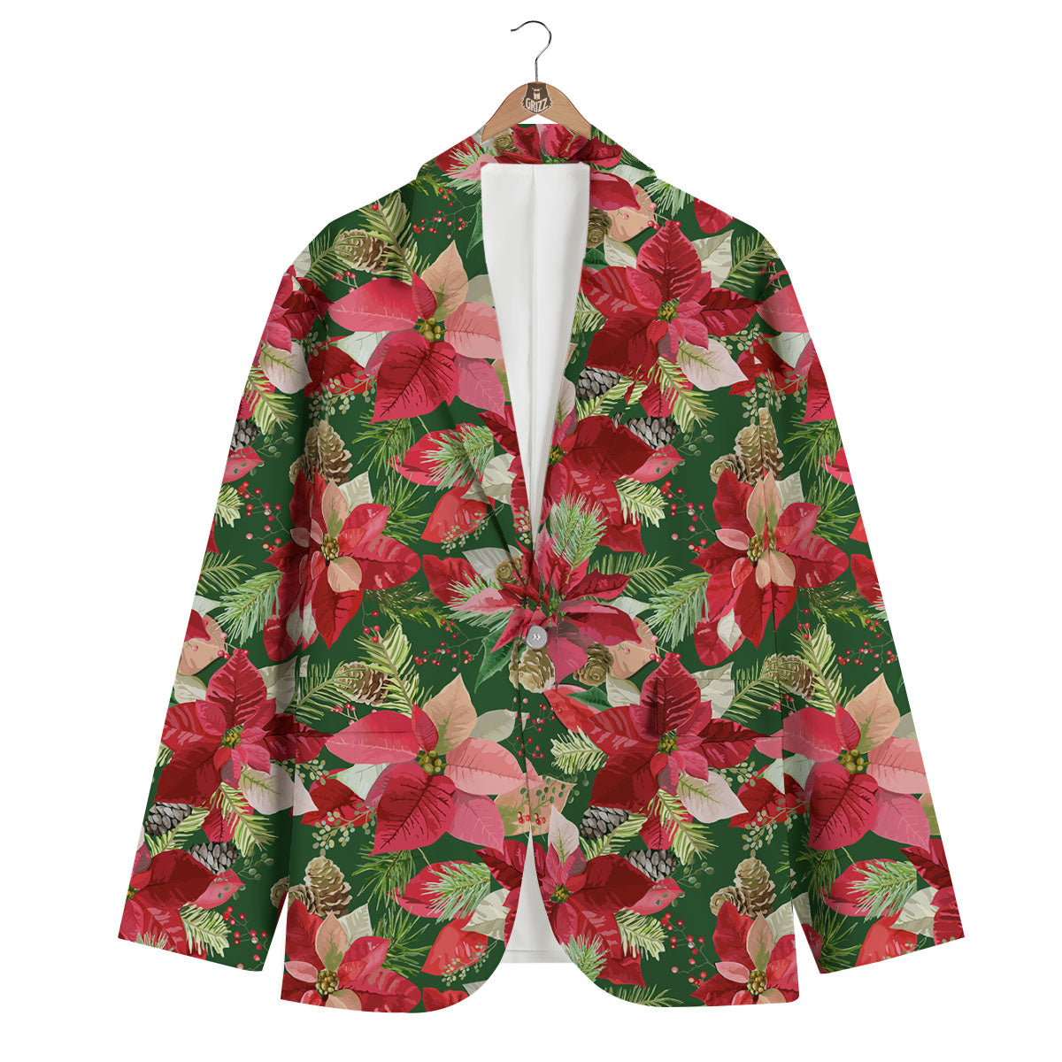 Poinsettia Christmas Vintage Print Pattern Men's Blazer-grizzshop