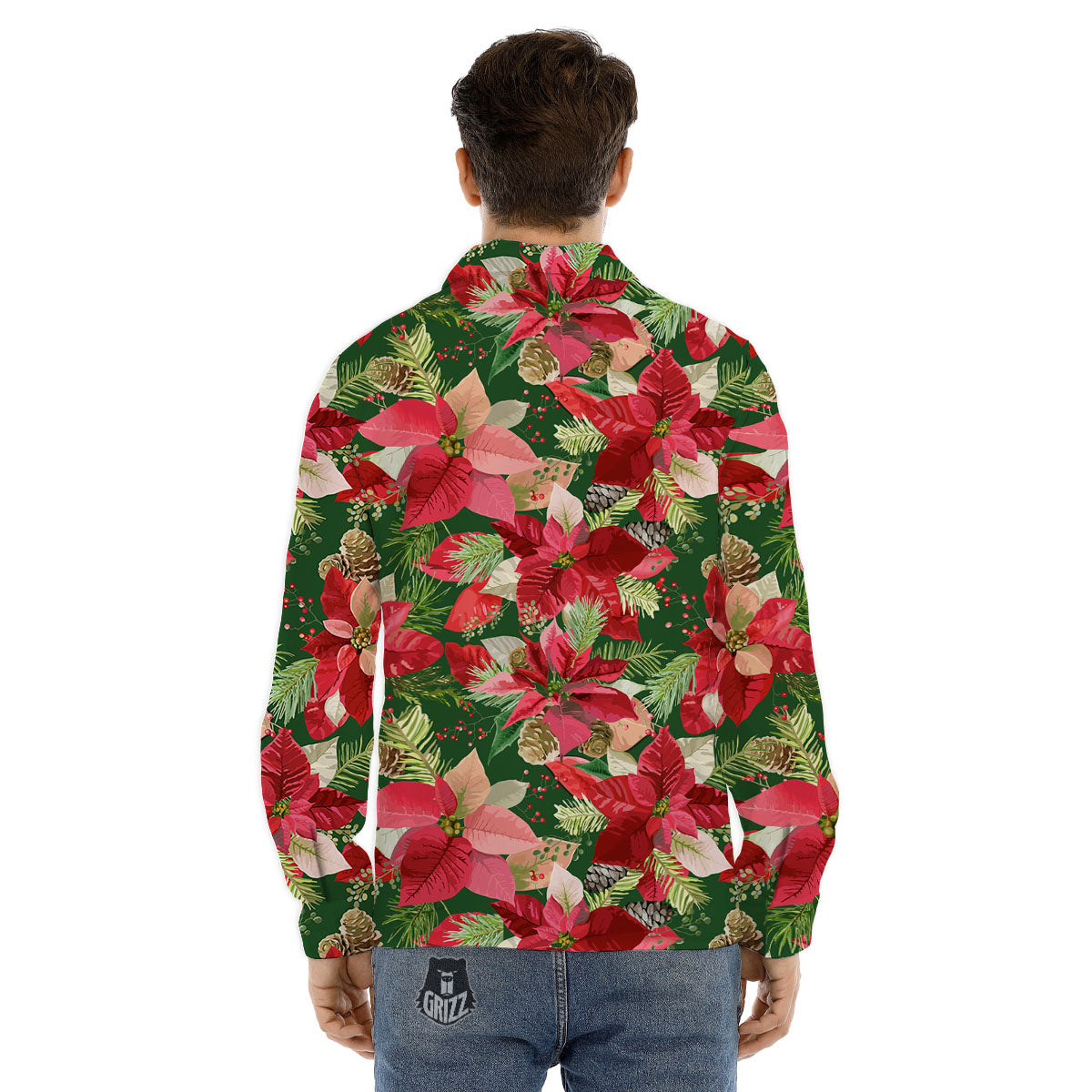 Poinsettia Christmas Vintage Print Pattern Men's Dress Shirts-grizzshop