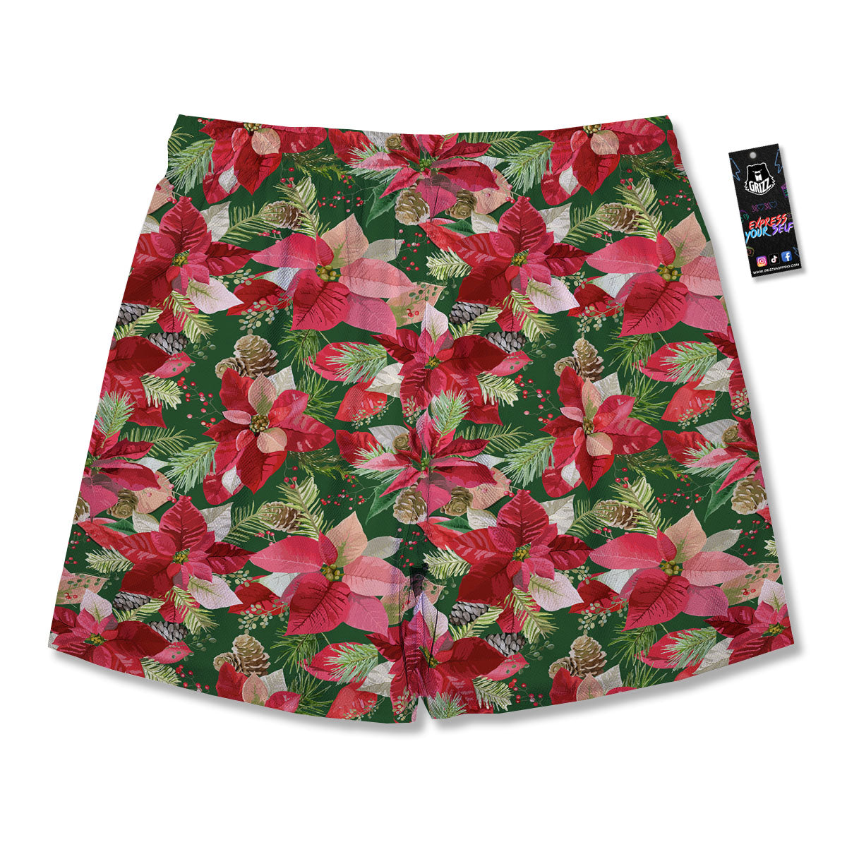 Poinsettia Christmas Vintage Print Pattern Men's Running Shorts-grizzshop