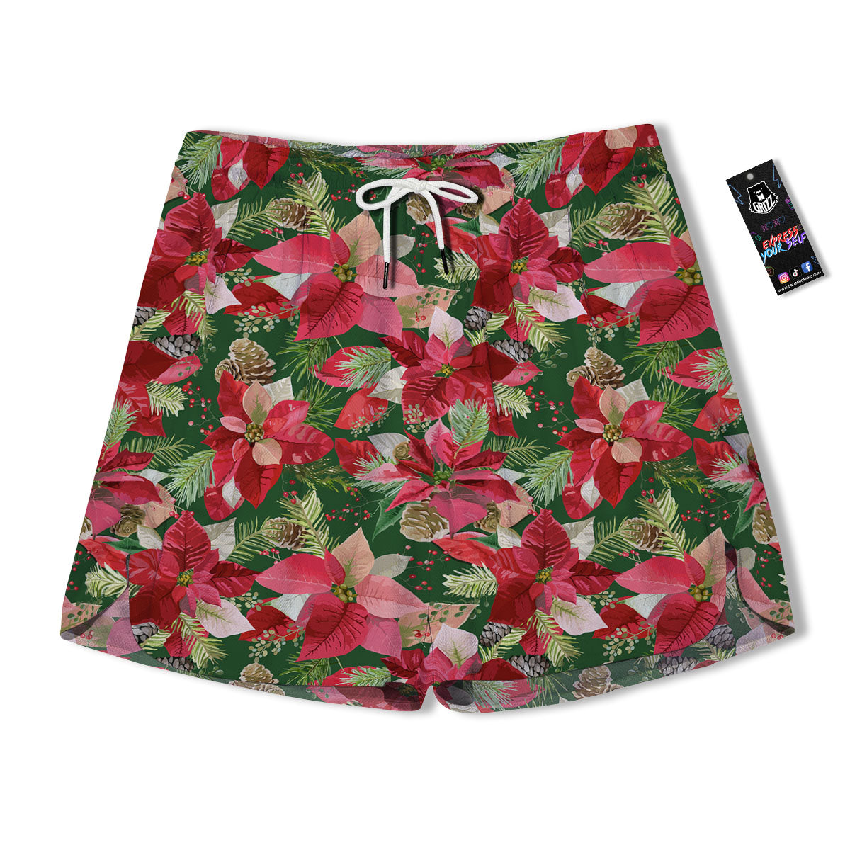 Poinsettia Christmas Vintage Print Pattern Men's Running Shorts-grizzshop