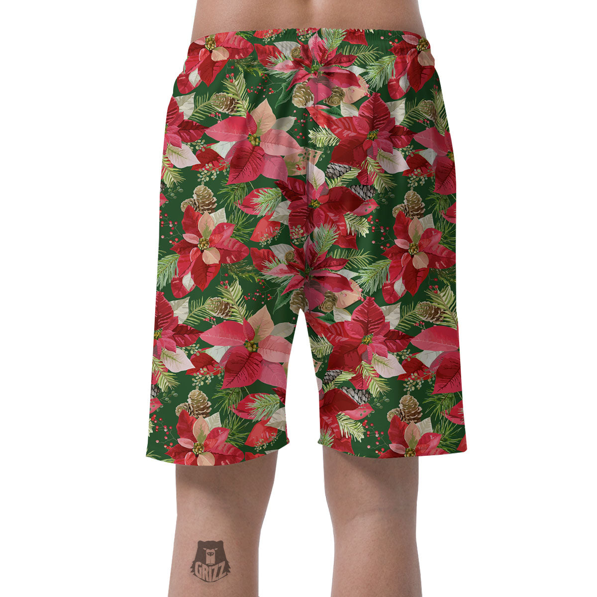 Poinsettia Christmas Vintage Print Pattern Men's Shorts-grizzshop