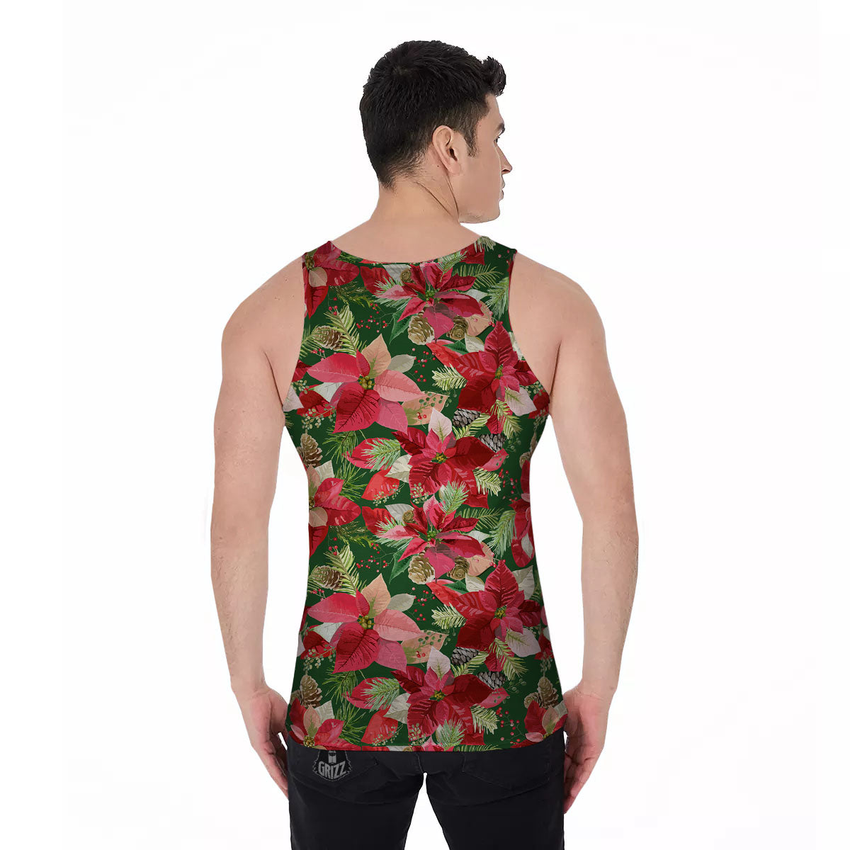 Poinsettia Christmas Vintage Print Pattern Men's Tank Top-grizzshop