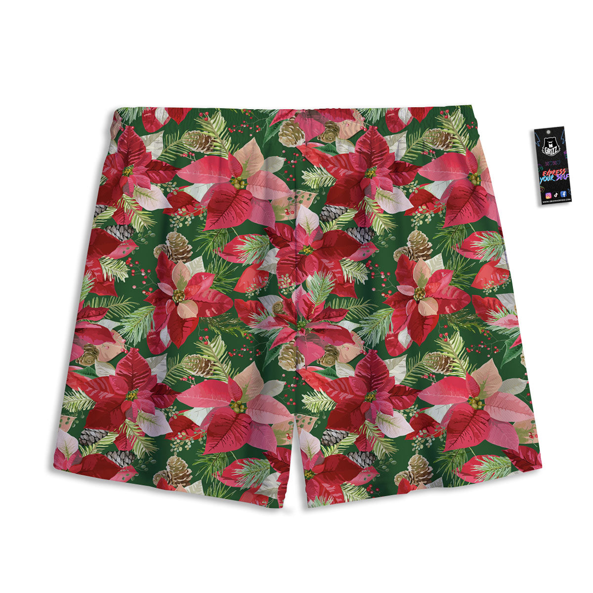 Poinsettia Christmas Vintage Print Pattern Mesh Shorts