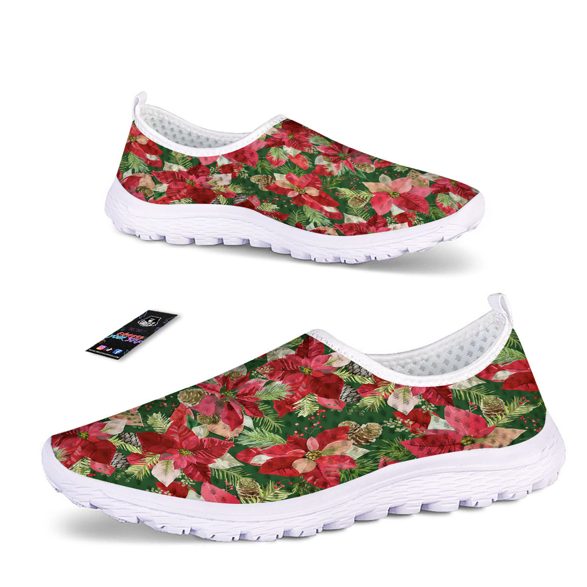 Poinsettia Christmas Vintage Print Pattern Nurse Shoes-grizzshop