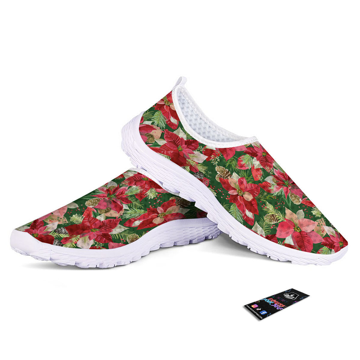 Poinsettia Christmas Vintage Print Pattern Nurse Shoes-grizzshop