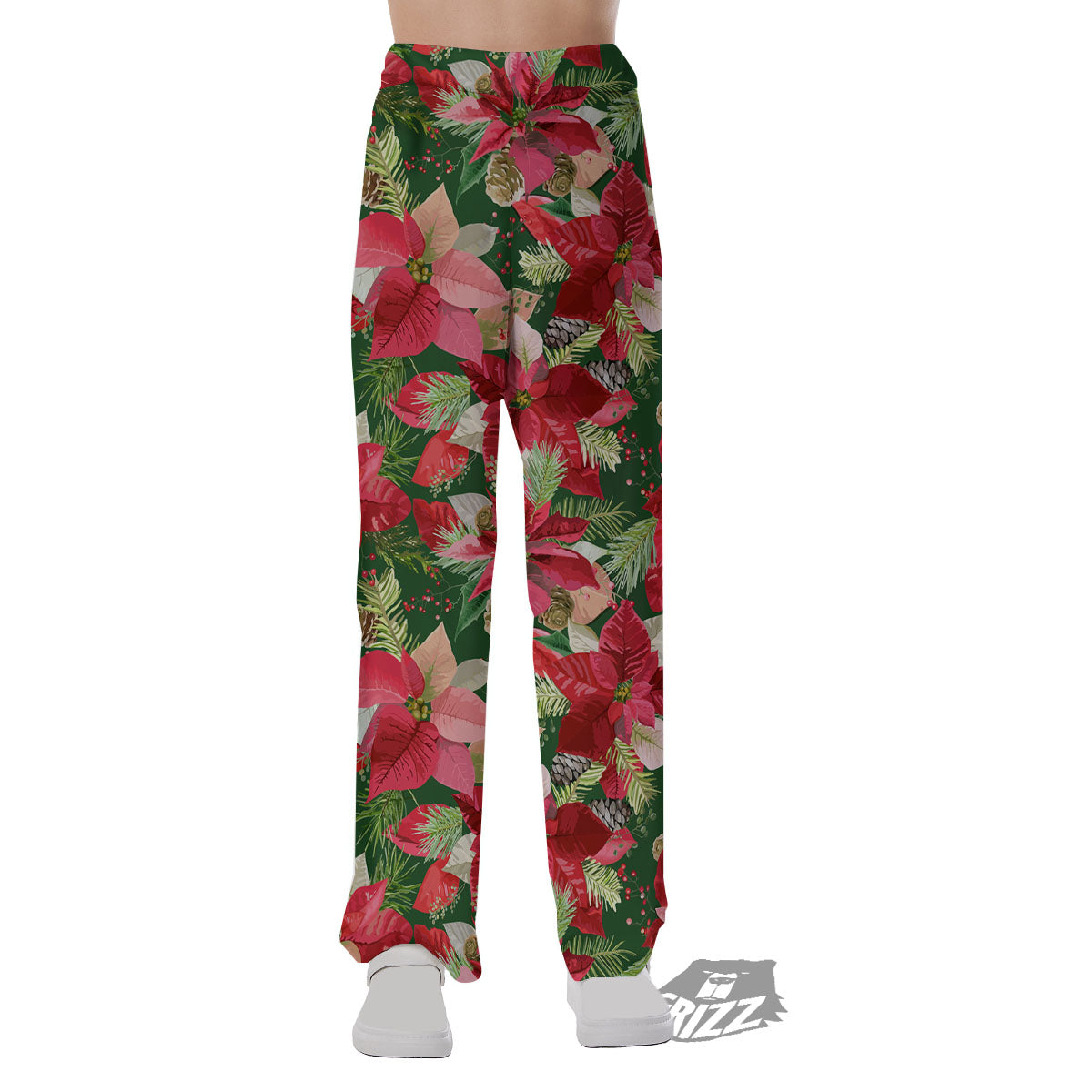Poinsettia Christmas Vintage Print Pattern Pajama Pants-grizzshop