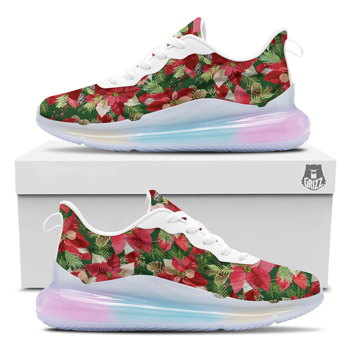 Poinsettia Christmas Vintage Print Pattern Running Sneakers-grizzshop