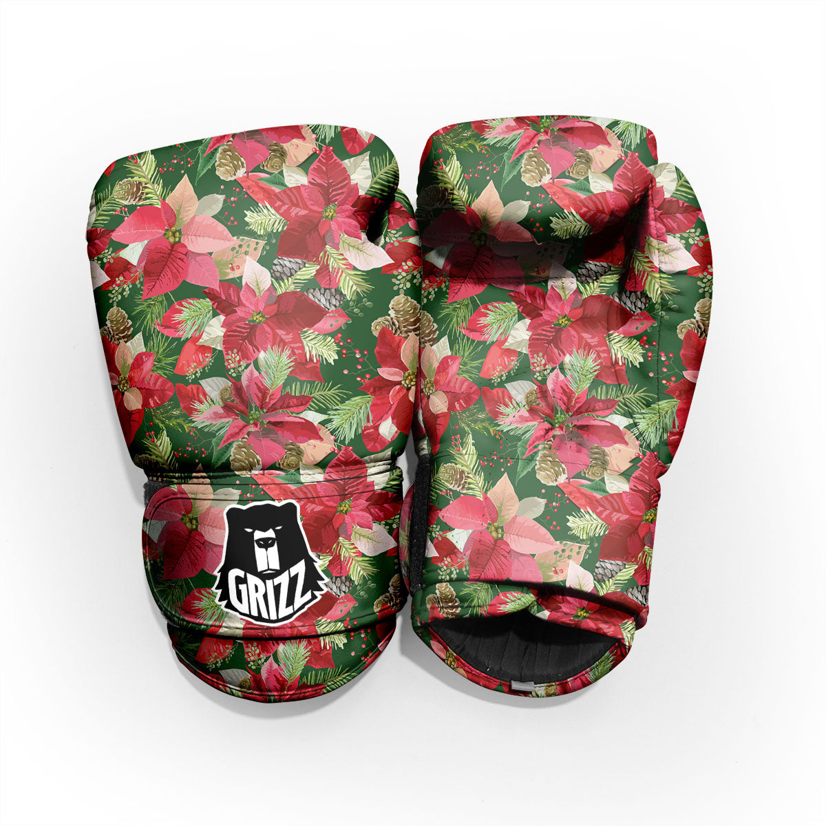 Poinsettia Christmas Vintage Print Pattern Pro Boxing Glove