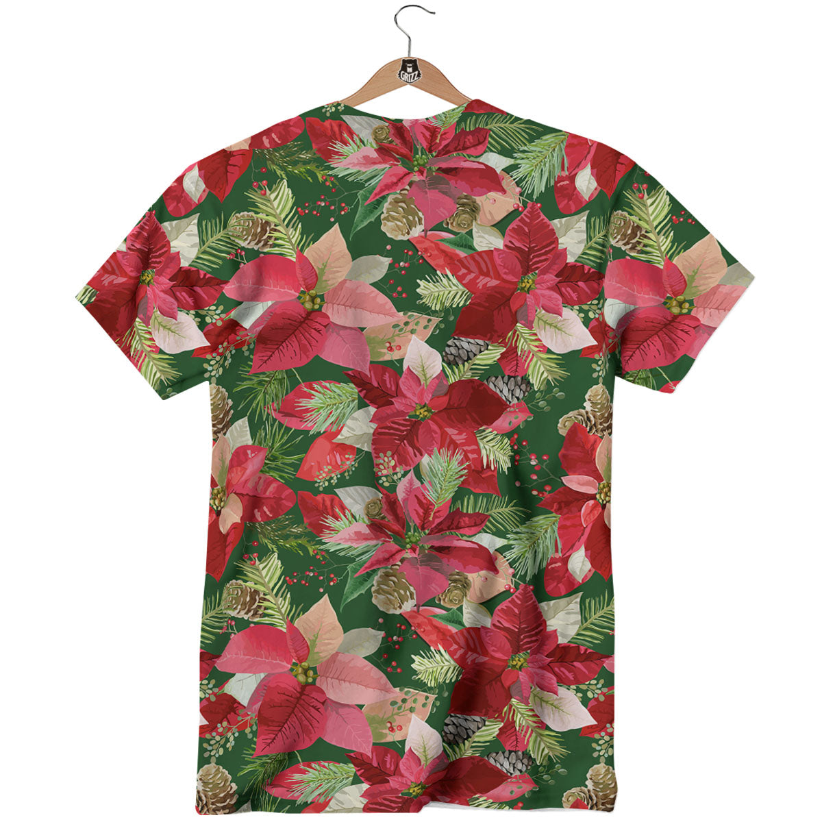 Poinsettia Christmas Vintage Print Pattern T-Shirt-grizzshop
