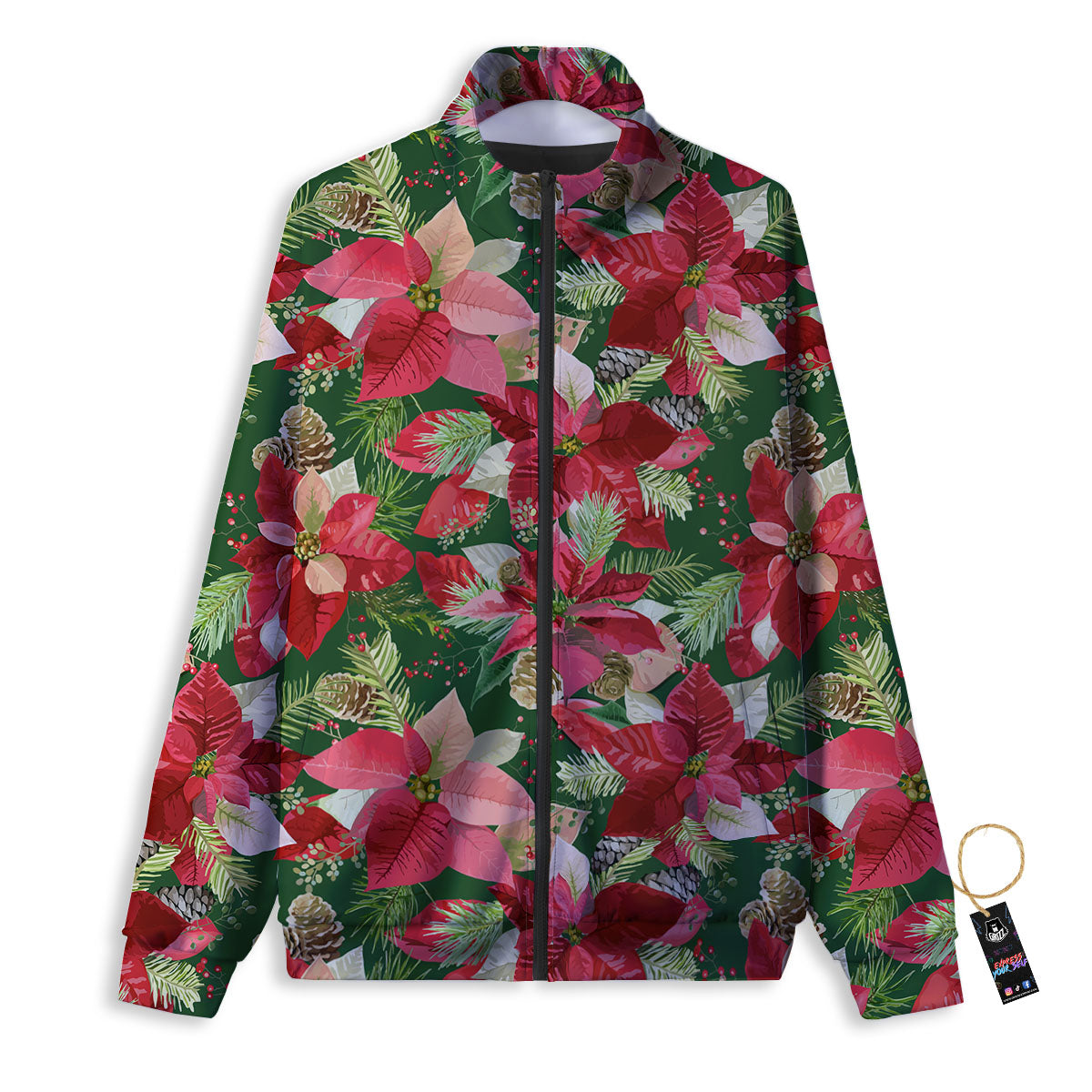 Poinsettia Christmas Vintage Print Pattern Track Jacket-grizzshop