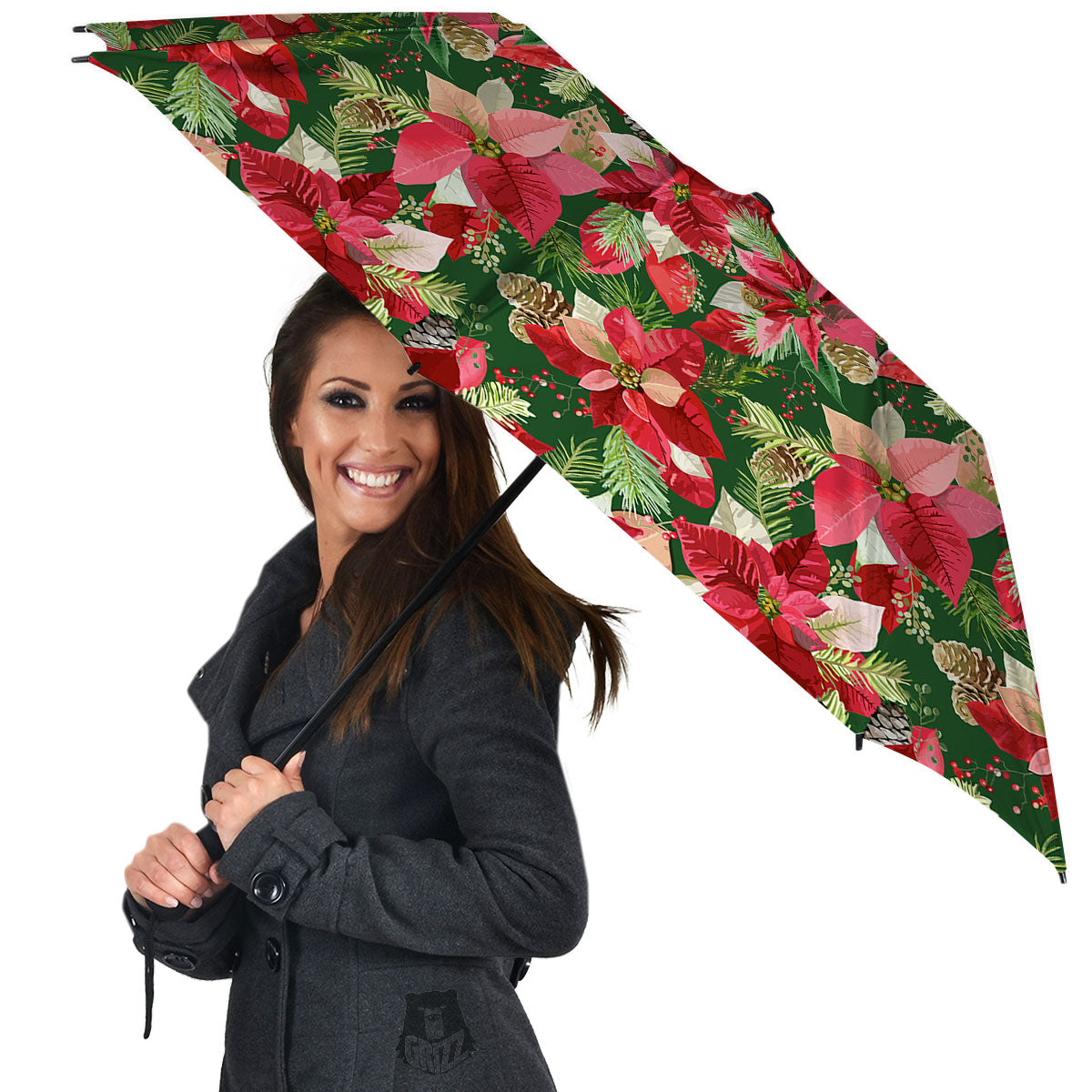 Poinsettia Christmas Vintage Print Pattern Umbrella-grizzshop