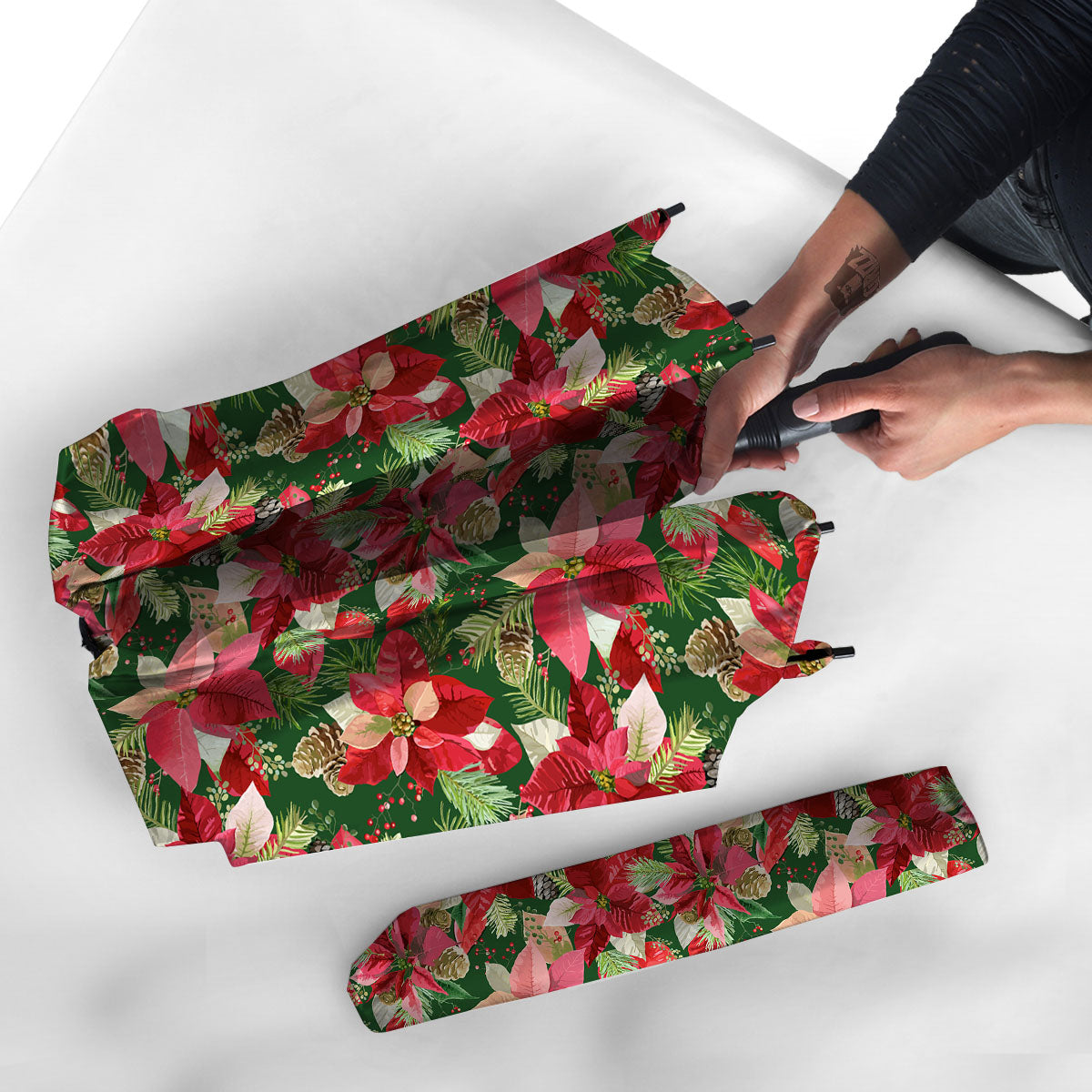 Poinsettia Christmas Vintage Print Pattern Umbrella-grizzshop