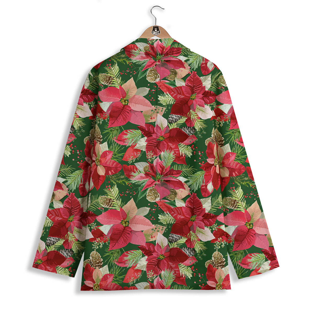 Poinsettia Christmas Vintage Print Pattern Women's Blazer-grizzshop