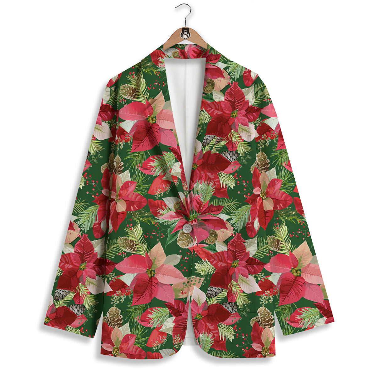 Poinsettia Christmas Vintage Print Pattern Women's Blazer-grizzshop
