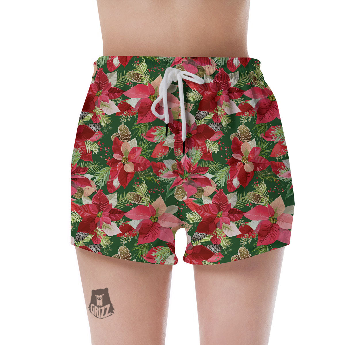 Poinsettia Christmas Vintage Print Pattern Women's Shorts-grizzshop
