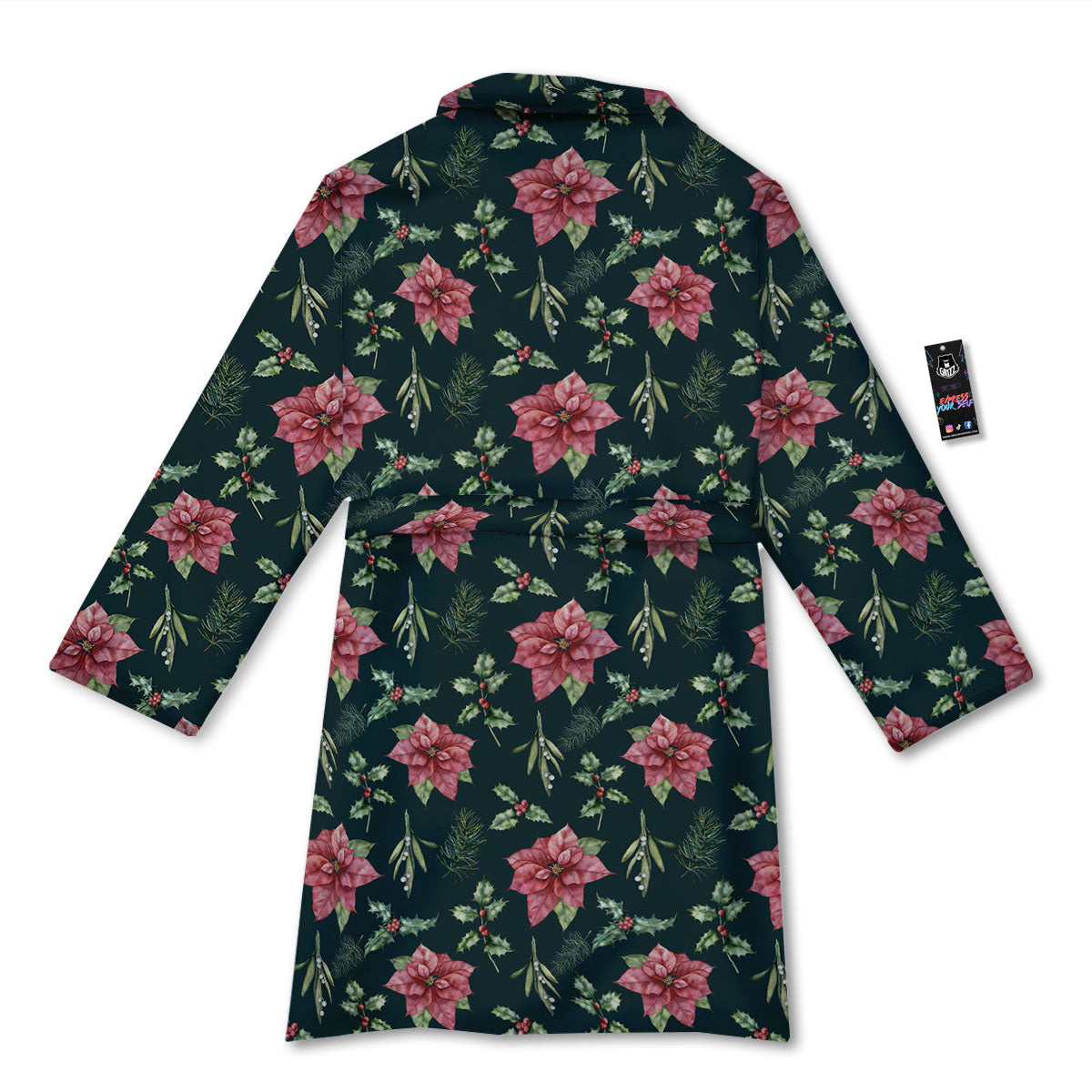 Poinsettia Christmas Watercolor Print Pattern Bathrobe-grizzshop