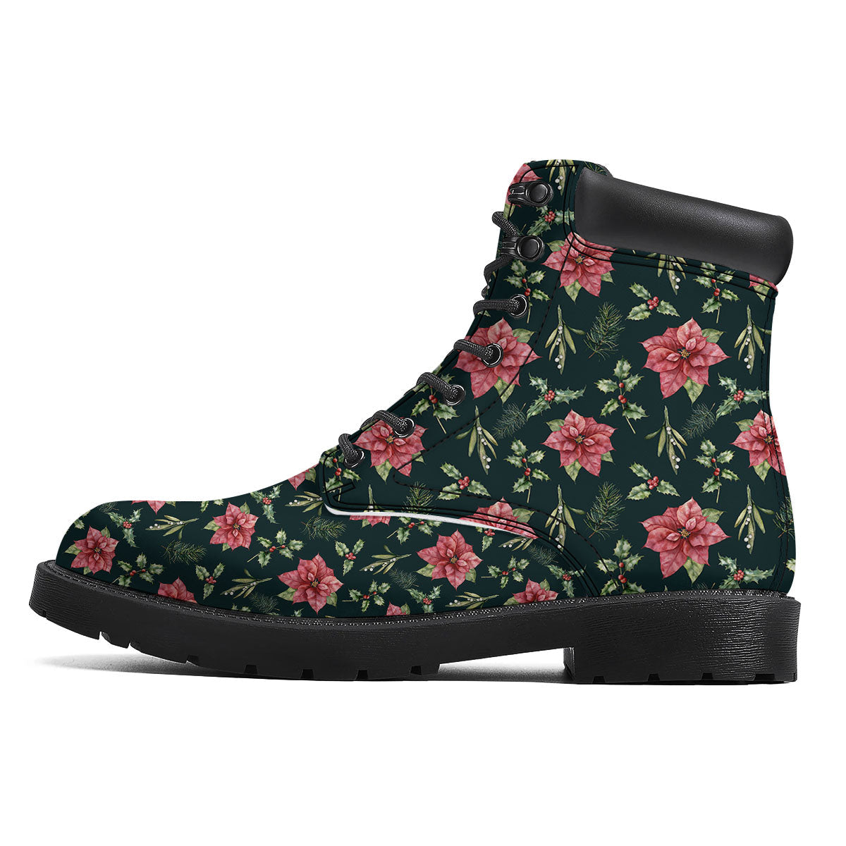 Poinsettia Christmas Watercolor Print Pattern Boots-grizzshop